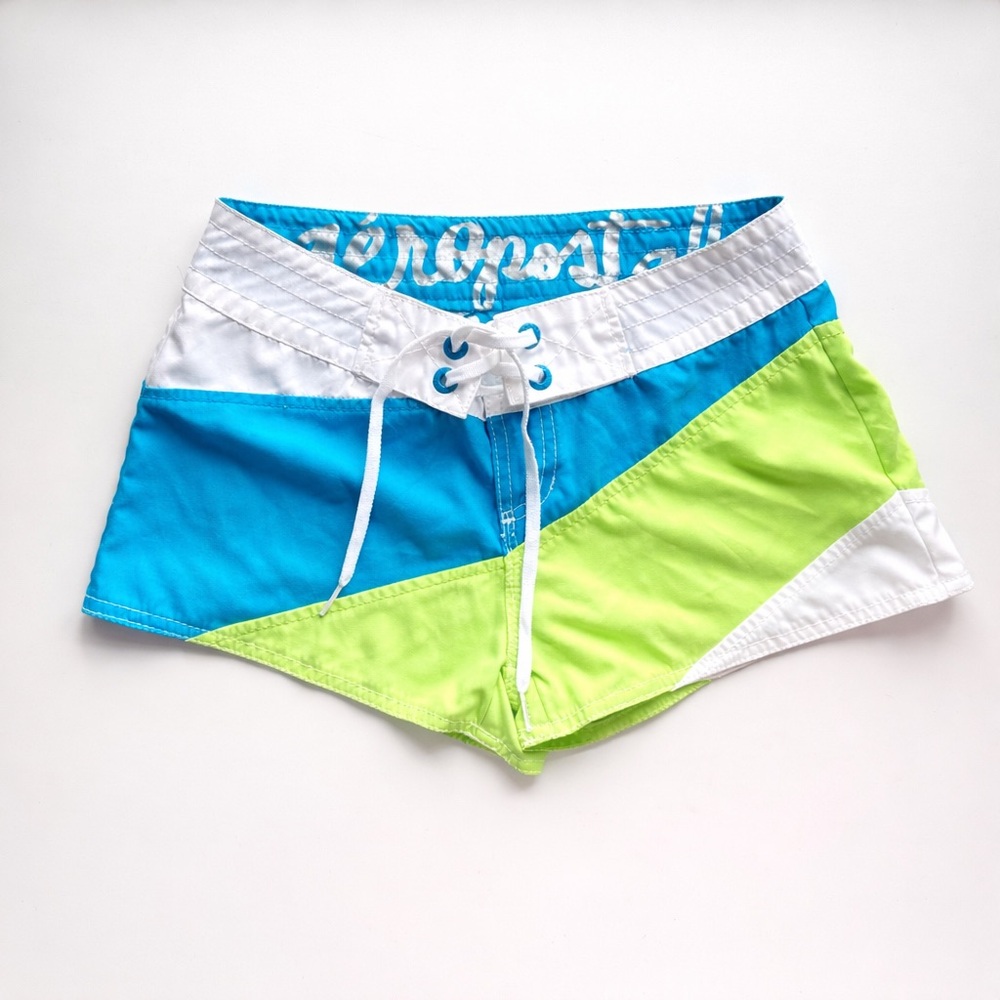 Aeropostale Blue and Lime Tie Front Booty Shorts